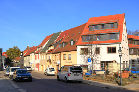 October 30 2022 - Freiberg, Saxony in Germany: The area around the Market of Freiberg on a Sunday afternoonのeditorial素材
