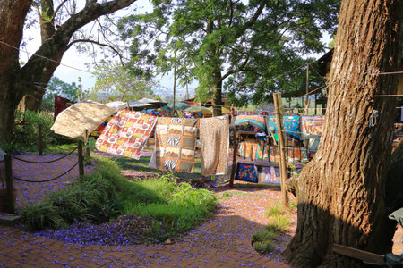 October 02 2022 - Malkerns in Swaziland, Eswatini: Colorful market where tourists buy crafts and...