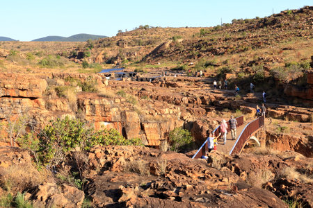 September 30 2022 - Mpumalanga district in South Africa: People enjoy Bourke's Luck Potholes, geological formation in the Blyde River Canyon areaのeditorial素材