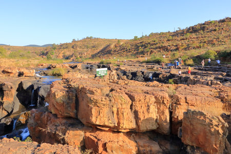 September 30 2022 - Mpumalanga district in South Africa: People enjoy Bourke's Luck Potholes, geological formation in the Blyde River Canyon areaのeditorial素材