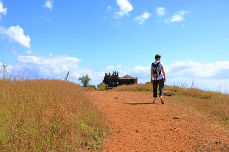 December 27 2022 - Kannur, Kerala in India: People enjoy hiking at the southern tip of the mighty...