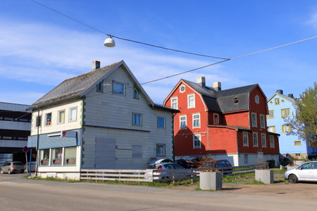 May 30 2022 - Sortland, Vesteralen in Norway: Colourful houses in the town in summerのeditorial素材
