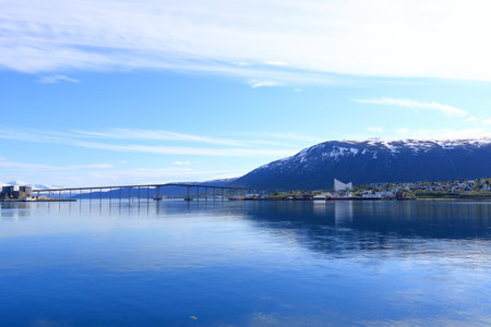 May 28 2022 - Tromso in Norway: view of the bridge to tromso in summerのeditorial素材