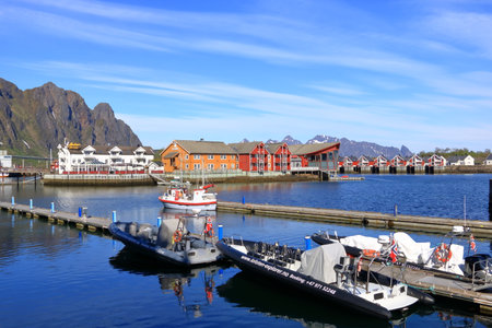 May 29 2022 - Svolvaer, Lofoten, Norway: a View upon the harbor in summerのeditorial素材