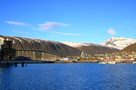 May 28 2022 - Tromso in Norway: View of Arctic Cathedral on a sunny day in summerのeditorial素材
