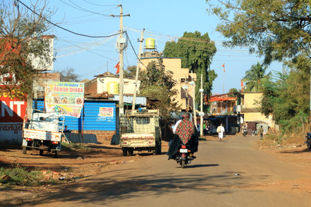 December 17 2022 - Bidar District, Karnataka in India: Indian Traffic on dusty streets