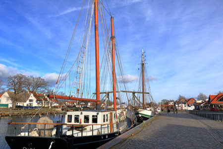January 28 2023 - Wieck, Greifswald in Germany: the harbor of the lovely village in winter