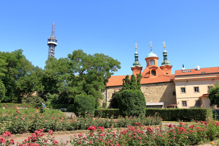 Petrin Lookout Tower in Prague in Czech Republicの写真素材
