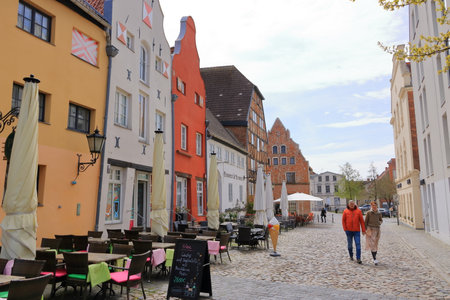 May 05 2023 - Wismar, Mecklenburg-Vorpommern in Germany: street life in an old hanseatic townのeditorial素材