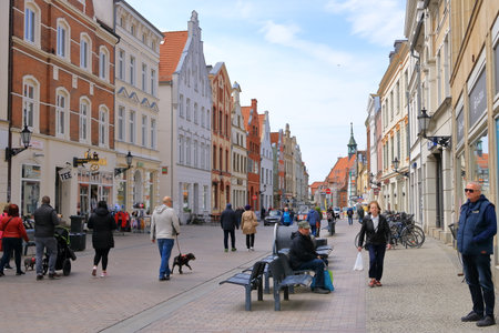May 05 2023 - Wismar, Mecklenburg-Vorpommern in Germany: street life in an old hanseatic townのeditorial素材