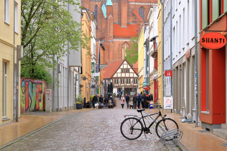 May 06 2023 - Schwerin, Mecklenburg-Vorpommern in Germany: historic buildings and city life at the old town of Schwerinのeditorial素材