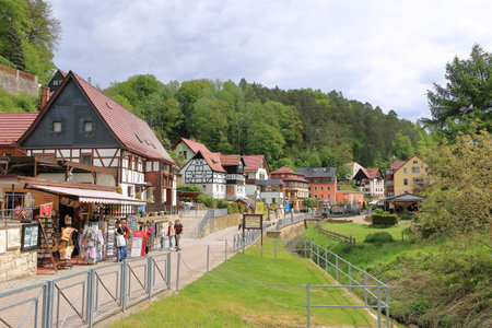 May 14 2023 - Rathen, Saxon Switzerland in Germany: Village of Rathen in Saxon Switzerland National park, popular travel destination in Germanyのeditorial素材