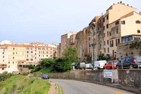 May 29 2023 - Bonifacio, Corsica in France: Old living houses and fortress on the cliffのeditorial素材