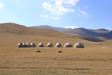 Yurts at Songkol lake Kyrgyzstan in Central Asia