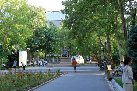 August 18 2023 - Bishkek in Kyrgyzstan, Central Asia: People enjoy their every day life in the capitalのeditorial素材