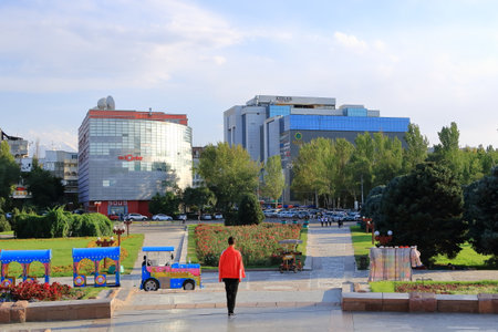 August 18 2023 - Bishkek in Kyrgyzstan, Central Asia: around the Square of Victory in the centre of the kyrgyz capitalのeditorial素材