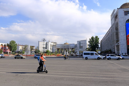 August 18 2023 - Bishkek in Kyrgyzstan, Central Asia: Ala-Too-Square in the centre of the kyrgyz capitalのeditorial素材