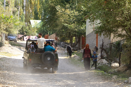 August 22 2023 - Arslanbob, Kyrgyzstan in Central Asia: houses and the everday life of the people in a small villageのeditorial素材