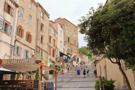 May 29 2023 - Bonifacio, Corsica in France: Traditional streets in the old town of Bonifacioのeditorial素材