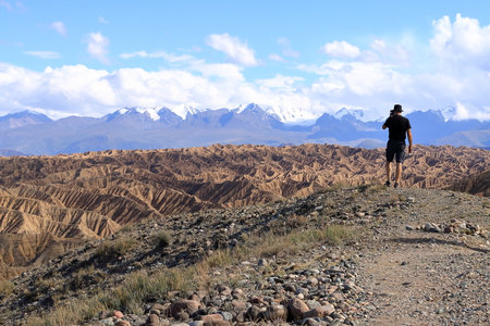 August 26 2023 - Ak Say, Issyk-Kul Region in Kyrgyzstan: people enjoy the mountains at the Issyk-Kul...