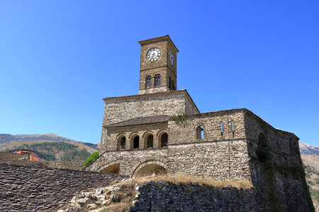 September 16 2023 - Gjirokastra in Albania: people enjoy the castle of the town from insideのeditorial素材