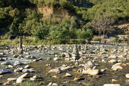 September 15 2023 - Lengarica canyon, Permet in Albania: people enjoy the beautiful landscape