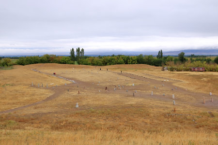 August 31 2023 - Tokmok in Kyrgyzstan: collection of stone monuments of the ancient nomads of Central Asiaのeditorial素材
