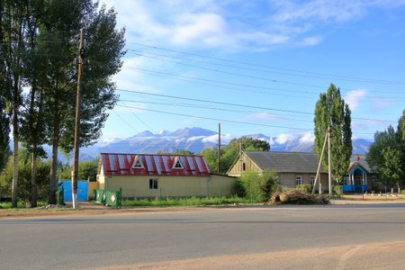 August 26 2023 - Kotschkor, Kochkor, Issyk-Kul Region in Kyrgyzstan: ordinary houses in the village, Naryn provinceのeditorial素材