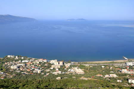 Vlora resort town, city embankment, beaches and the Adriatic Sea in Albaniaの写真素材