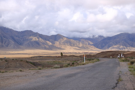 landscape view in the region of Issyk-Kul Lake near the Orto Tokoy reservoir in Kyrgyzstanの写真素材