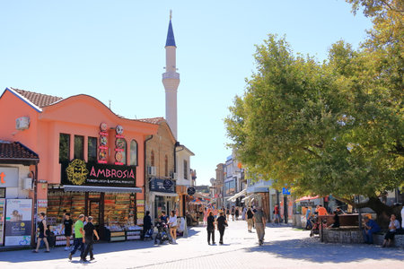 September 12 2023 - Ohrid in North Macedonia: Hustle and Bustle in the streets of the old townのeditorial素材