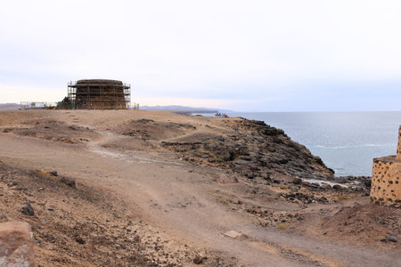 El Cotillo, Fuerteventura, Canary Islands, Spain - November 21 2023: the Old tower (toston) under...
