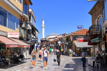 September 12 2023 - Ohrid in North Macedonia: Hustle and Bustle in the streets of the old townのeditorial素材