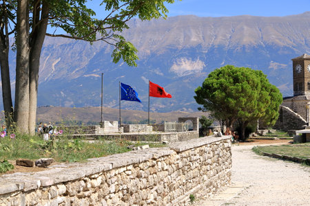 September 16 2023 - Gjirokastra in Albania: people enjoy the castle of the twon from insideのeditorial素材