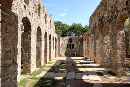 September 17 2023 - Butrint in Albania: people visit the ruined city, World Heritage Site by UNESCOのeditorial素材