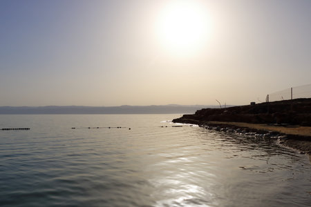 the beach of the dead sea in Sweimeh, Swemeh in Jordanの写真素材