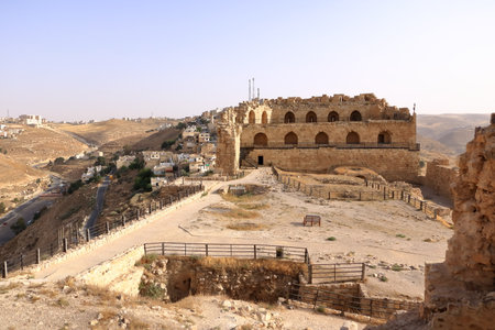 the stones of the Al Karak Kerak Castle in Jordanの写真素材