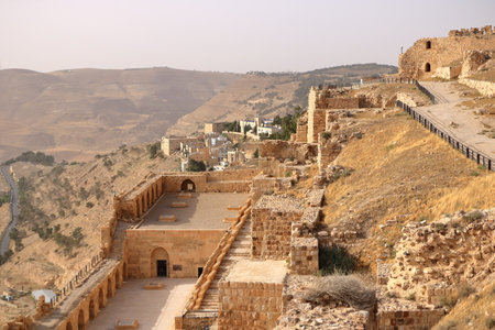 the stones of the Al Karak Kerak Castle in Jordanの写真素材