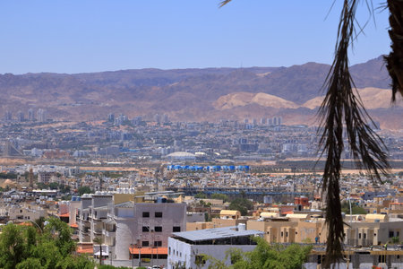 a Scenic view of Aqaba, Jordan with town of Eilat, Israel in the background