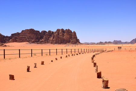 Scenic view of rocks in Wadi Rum desert in Jordanの写真素材