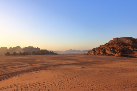 Sunset in Wadi Rum desert, Jordanの写真素材