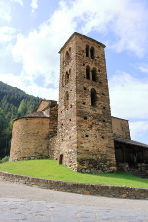 the Sant Joan de Caselles church in Canillo, Andorraの写真素材