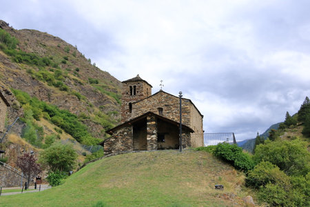 the Sant Joan de Caselles church in Canillo, Andorraの写真素材