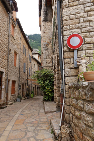 lovely streets of the village Sainte-Enimie, Gorges du Tarn in France, Europeの写真素材