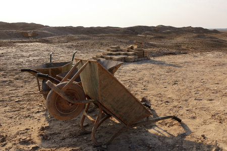 the equipment of the archaeologists who working at the excavation site in the Ancient City of Uruk,...