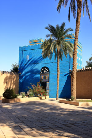 the replica of the blue Ishtar gate in Babylon in Iraqの写真素材