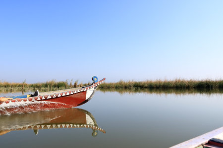 a boat trip in the marshlands of iraq near Chibayish, Chabaish, Nasiriyaの写真素材