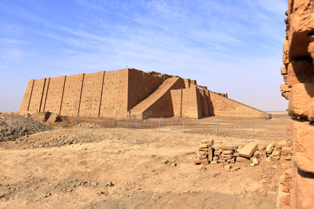 the restored ziggurat in ancient Ur, sumerian temple, Iraqの写真素材
