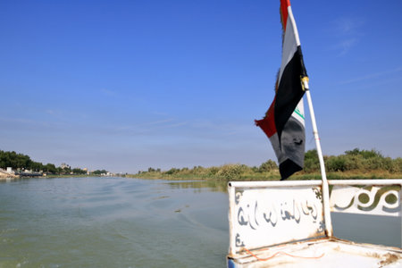 Tigris river at the Euphrates and Tigris confluence, Shatt al-Arab, Al-Qurna, Basra, Iraqの写真素材