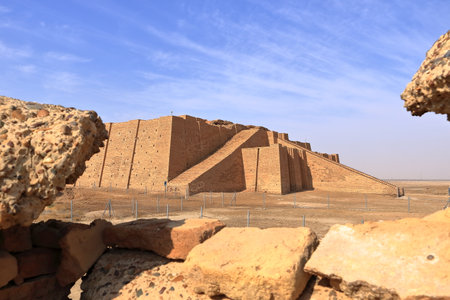 the restored ziggurat in ancient Ur, sumerian temple, Iraqの写真素材